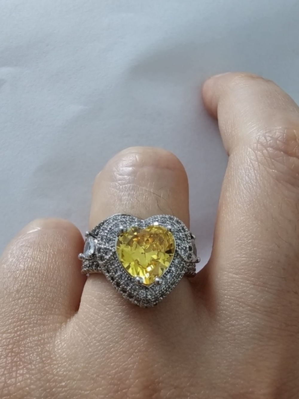 Heart Shaped Yellow Crystal Halo Ring - Women Jewelry